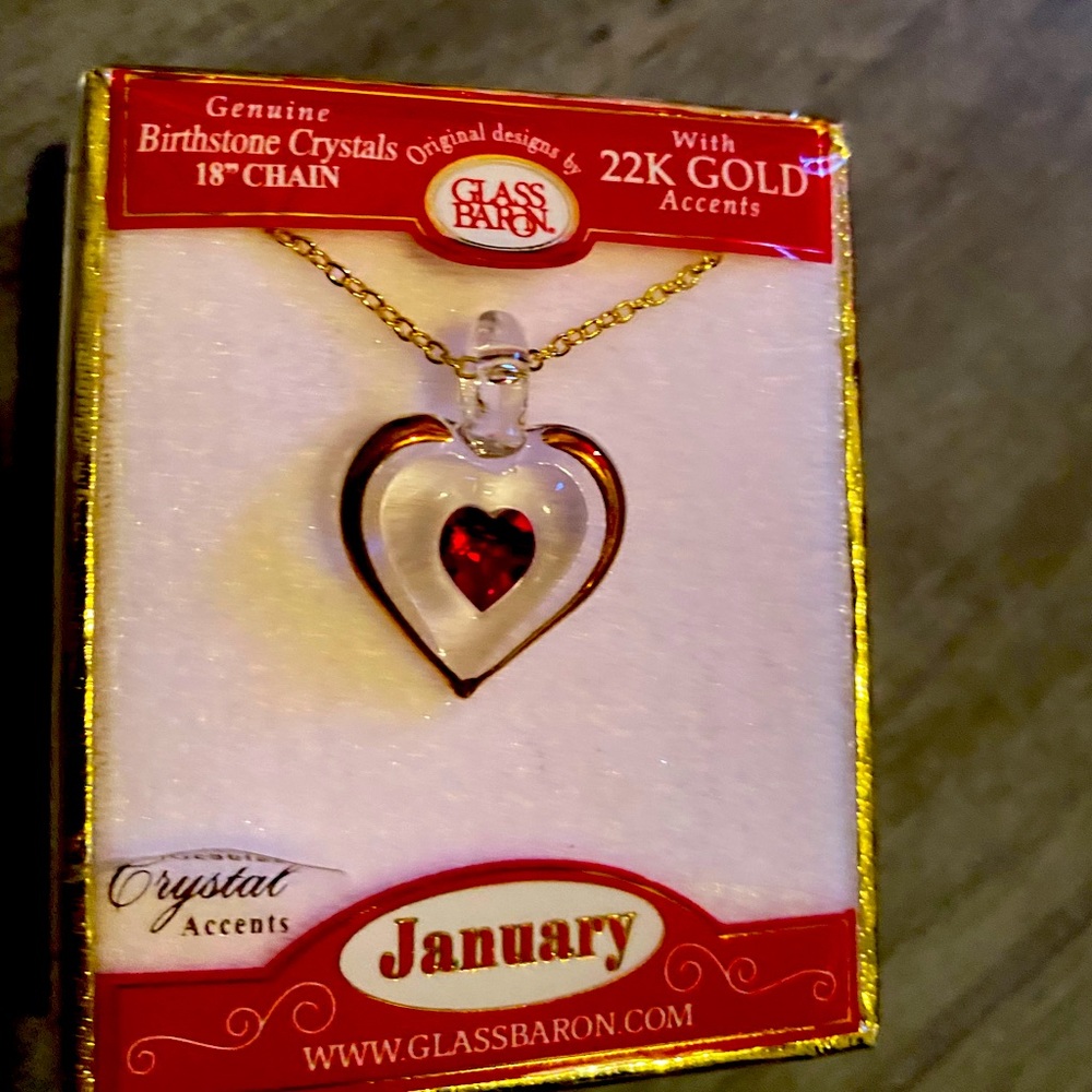 22 k gold garnet heart necklace. January birthstone.